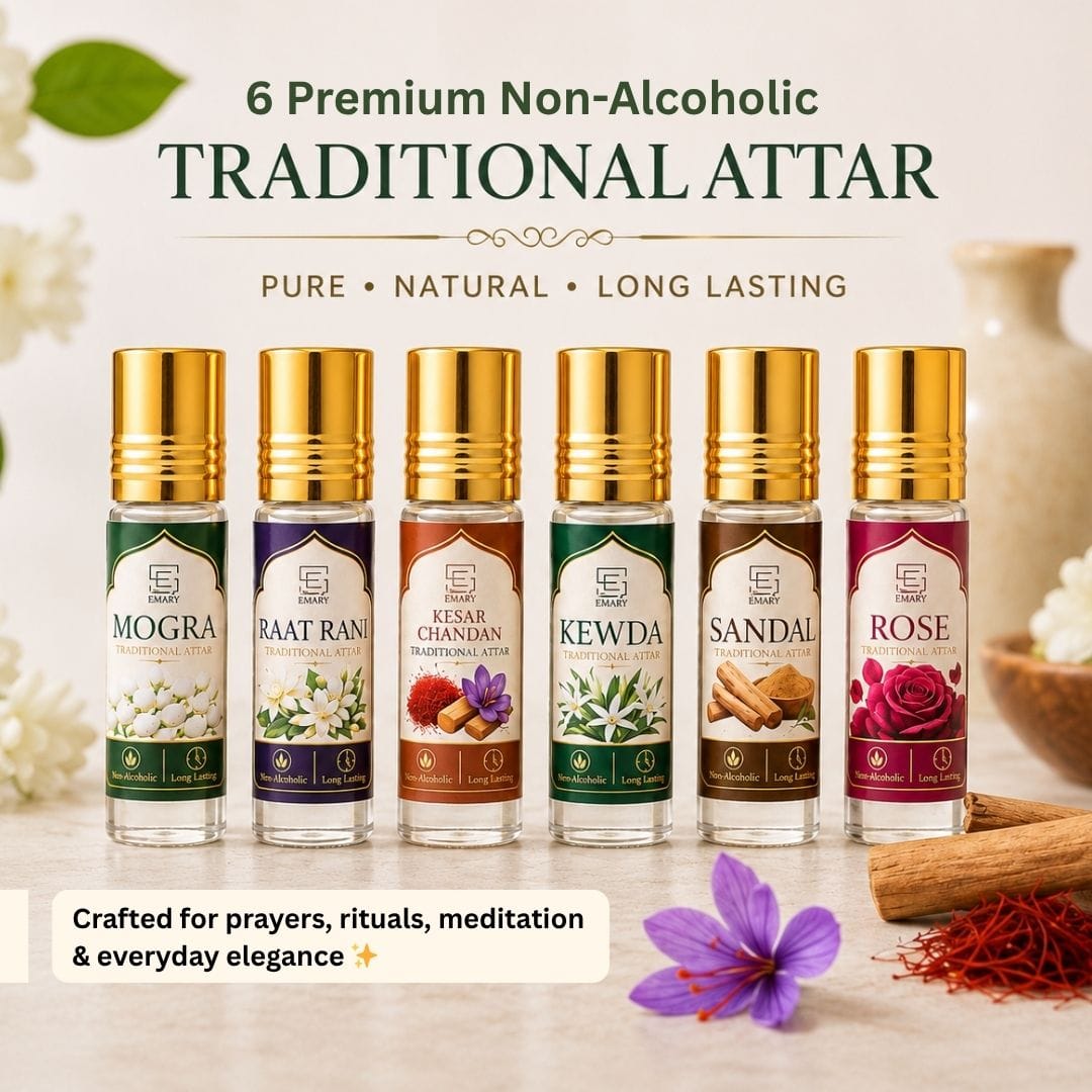 Traditional Attar Set of 6 | Non-Alcoholic Indian Perfume Oils