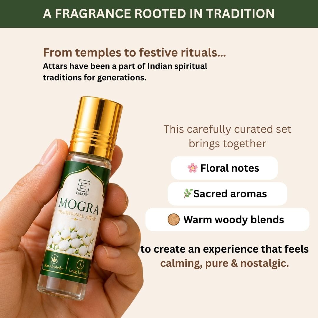 Traditional Attar Set of 6 | Non-Alcoholic Indian Perfume Oils