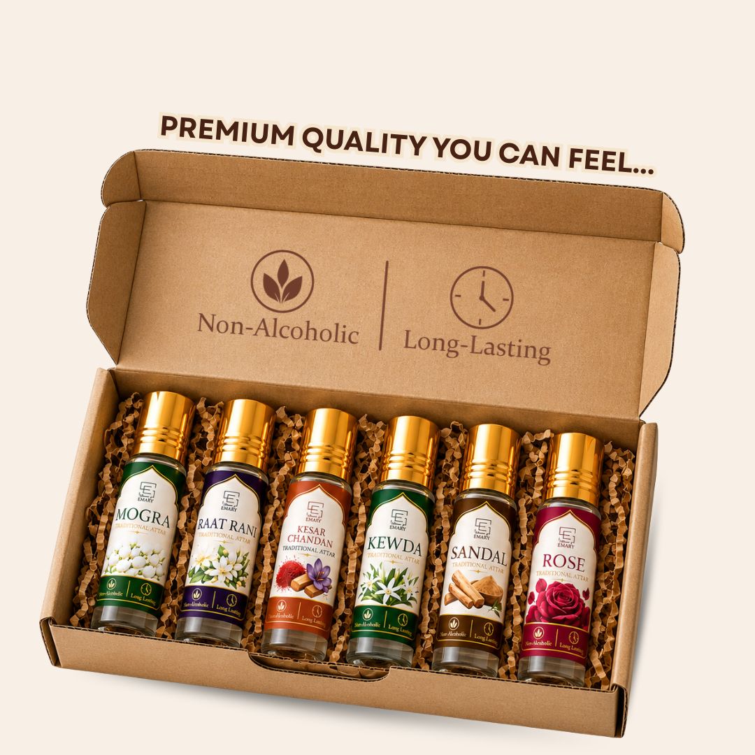 Traditional Attar Set of 6 | Non-Alcoholic Indian Perfume Oils
