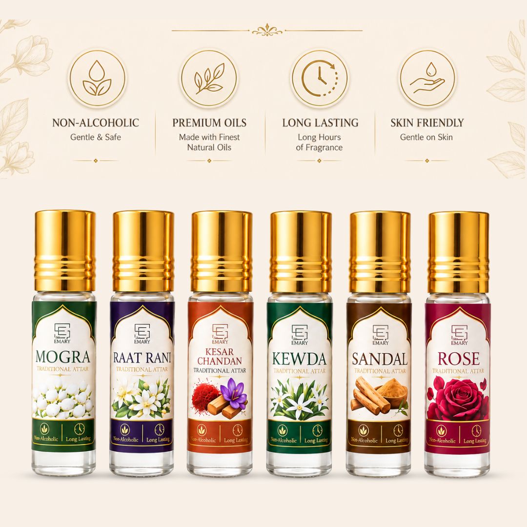 Traditional Attar Set of 6 | Non-Alcoholic Indian Perfume Oils