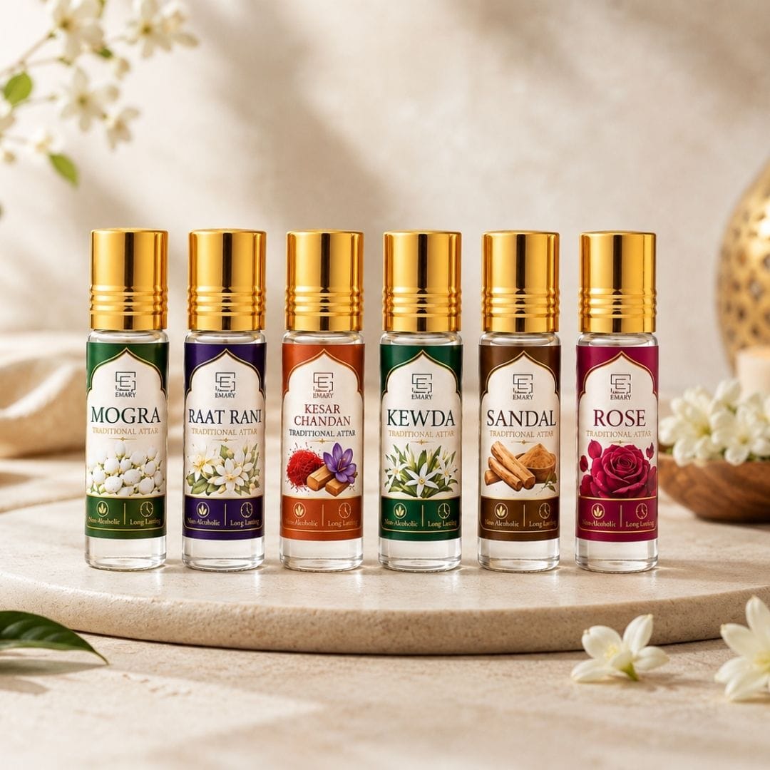 Traditional Attar Set of 6 | Non-Alcoholic Indian Perfume Oils